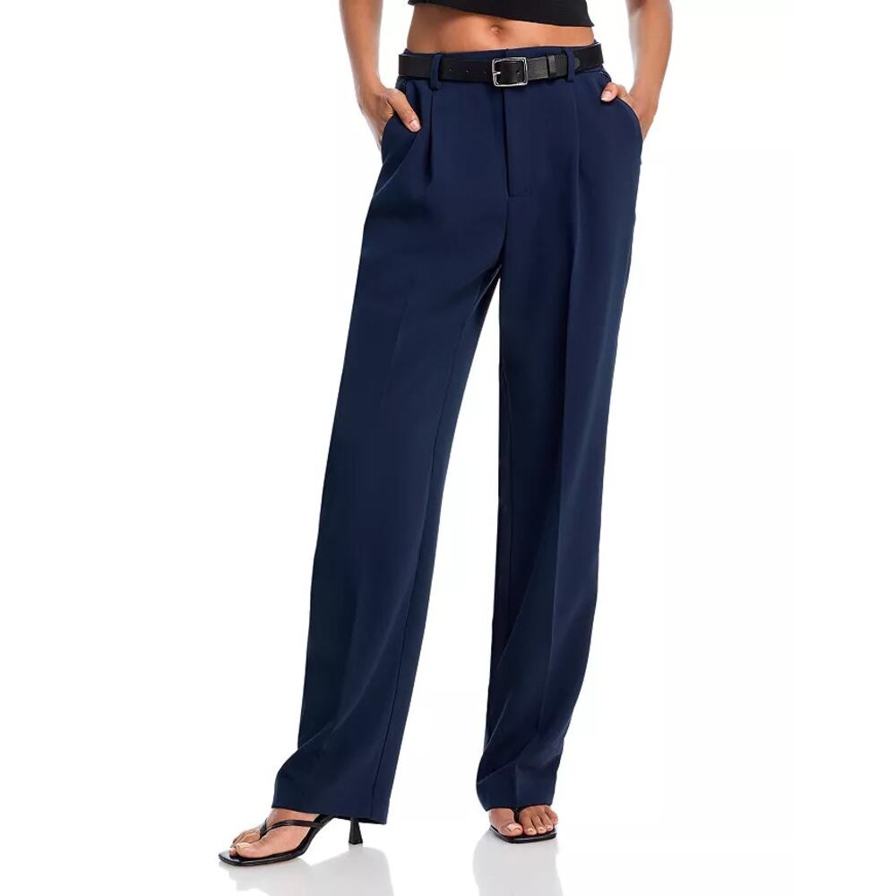 Good American Navy High Rise Wide Leg Trousers Luxe Suiting Size 2
